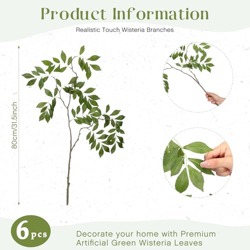 Daifunli 6 Pcs 315 Green Stems for Vase Artificial Wisteria Greenery Stems Spring Summer Faux Branches for Centerpieces Vase Filler Home Kitchen Wedding Decor - Image 3