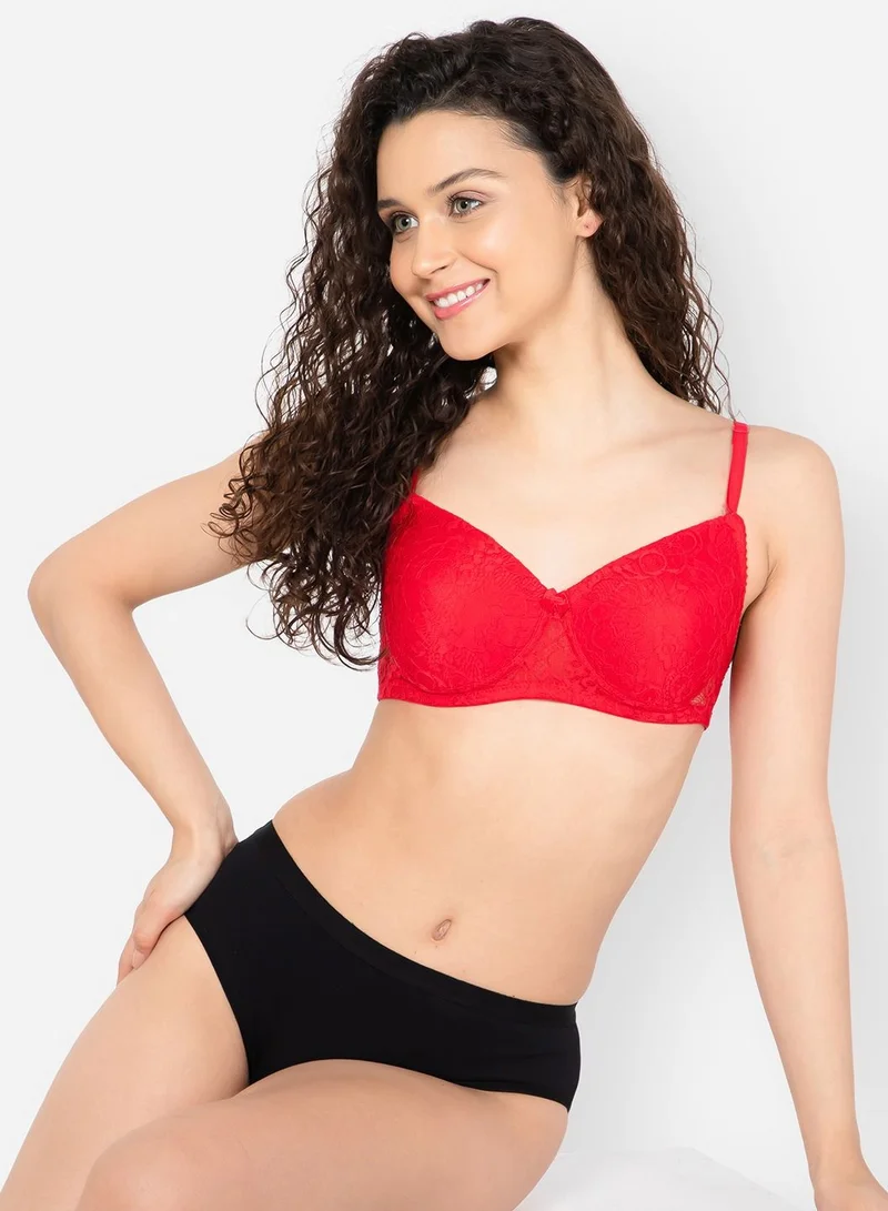 كلوفيا Clovia Padded Non-Wired Full Cup Multiway Bra In Red - Lace