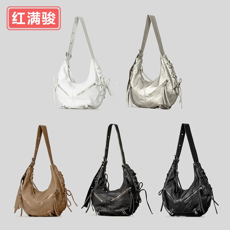 Strap Punk Style Motorcycle Underarm Bag Black Girl Fashion Metal Zipper Shoulder Bag Women Crossbody Handbag - Image 4