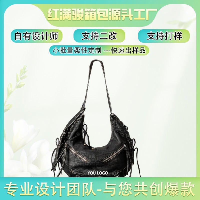 Strap Punk Style Motorcycle Underarm Bag Black Girl Fashion Metal Zipper Shoulder Bag Women Crossbody Handbag - Image 5