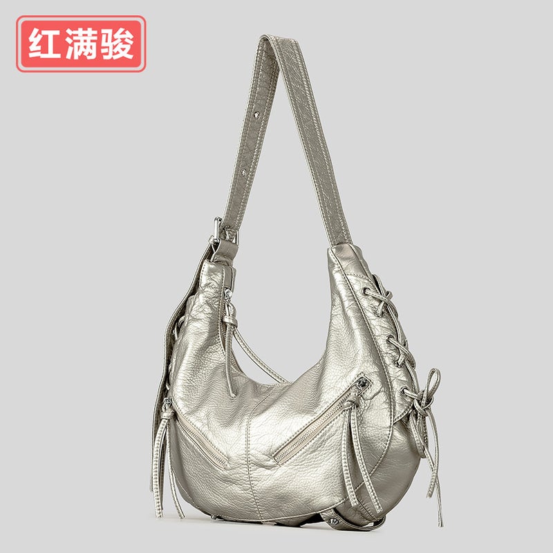 Strap Punk Style Motorcycle Underarm Bag Black Girl Fashion Metal Zipper Shoulder Bag Women Crossbody Handbag - Image 1