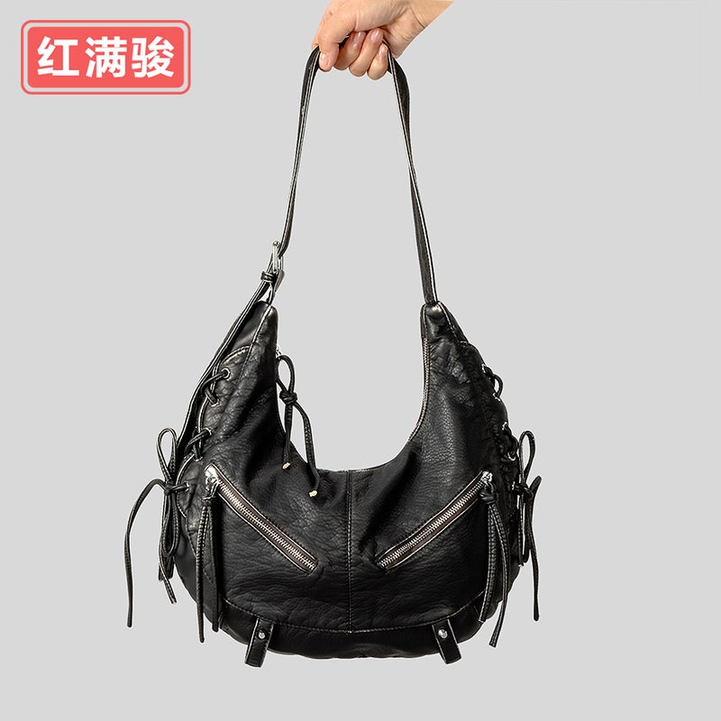 Strap Punk Style Motorcycle Underarm Bag Black Girl Fashion Metal Zipper Shoulder Bag Women Crossbody Handbag - Image 2