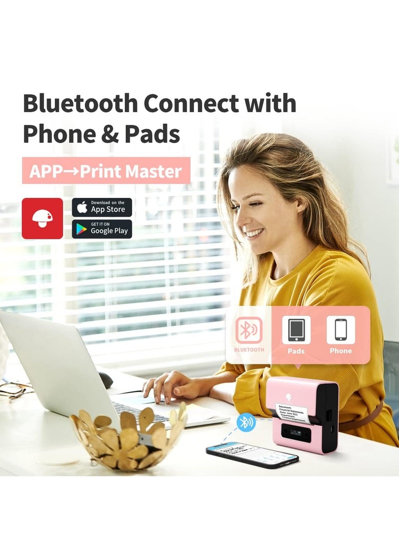 فوميمو طابعة ملصقات الباركود M221 3 انش طابعة حرارية بلوتوث للاعمال الصغيرة / الاستخدام المنزلي، للباركود والعنوان والشعار والبريد والملصقات، متوافقة مع الجوال والكمبيوتر الشخصي (وردي) - Image 2