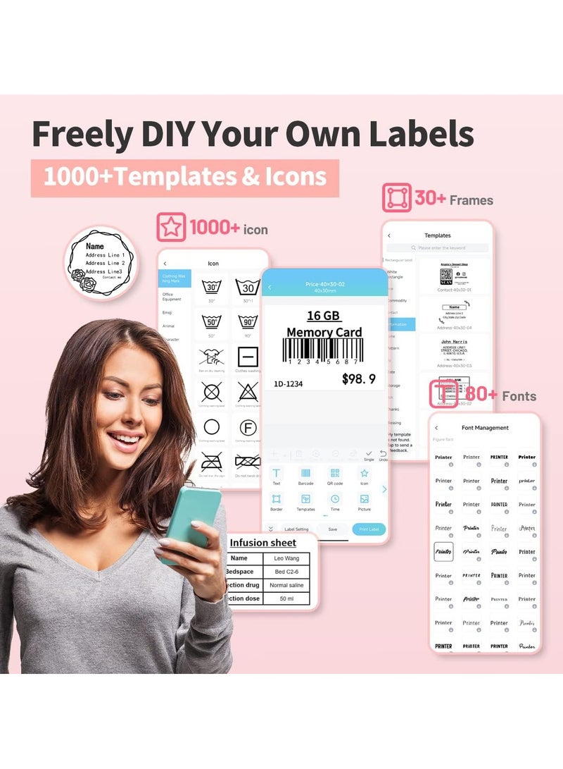 فوميمو طابعة ملصقات الباركود M221 3 انش طابعة حرارية بلوتوث للاعمال الصغيرة / الاستخدام المنزلي، للباركود والعنوان والشعار والبريد والملصقات، متوافقة مع الجوال والكمبيوتر الشخصي (وردي) - Image 4