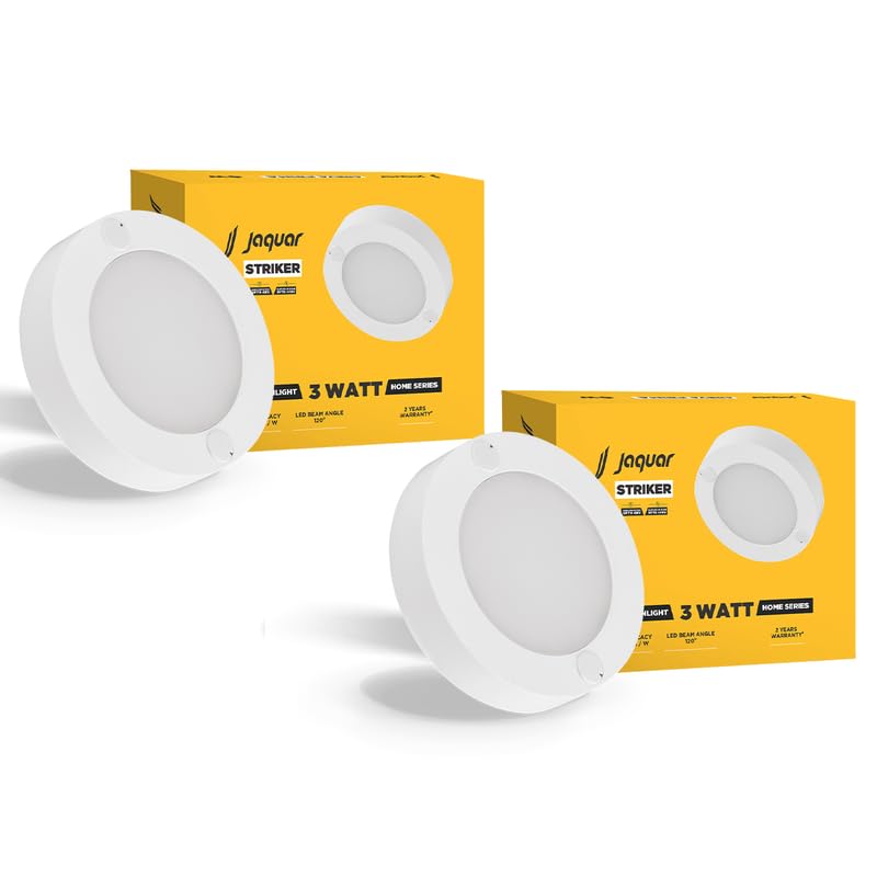 Jaquar 3W Striker Mini Round Surface Ceiling/Downlight | No False Ceiling Required | Surface Ceiling Light for Cabinet, Wardrobe, Office Space | Cool White (Pack 2) - Image 1