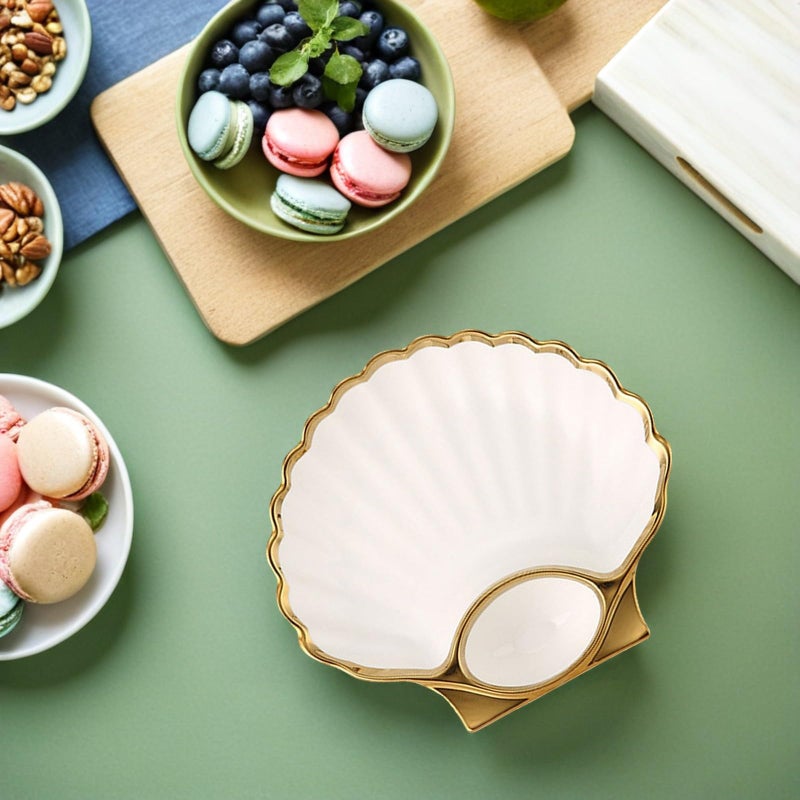 Ceramic Shell Shaped Dumpling Plate With Vinegar Bowl White Serving Dish - Image 5