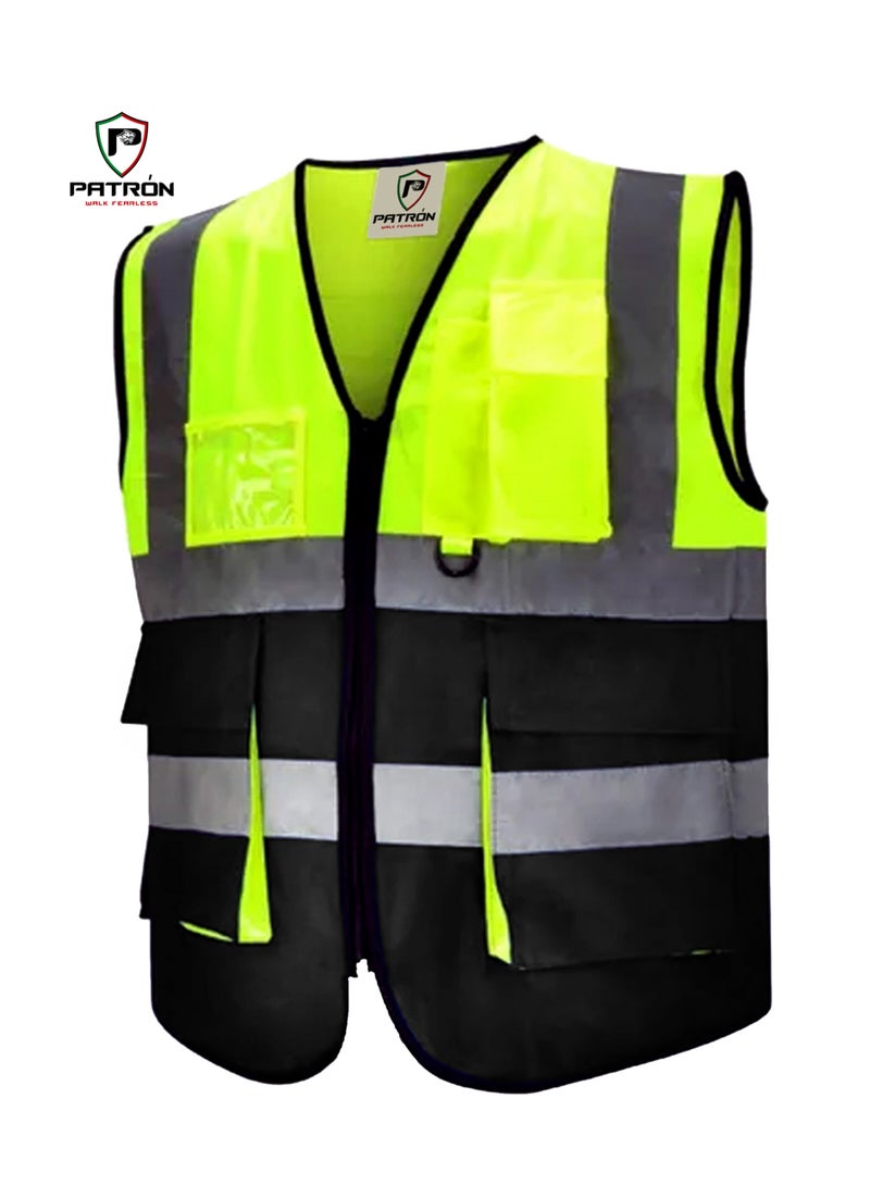 Patron Reflactive High Visibility Safety Vest For Men Women With 4 Pockets And Zip Closure For Easy To Wear