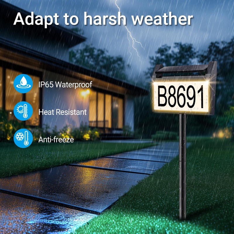 deerdance Solar House Number Sign, deerdance LED Illuminated Outdoor Address Plaque with Smart Control, 3-Color in 1 Waterproof Solar Powered House Number Light with Stakes for Outside Home, Yard, Street, House - Image 4