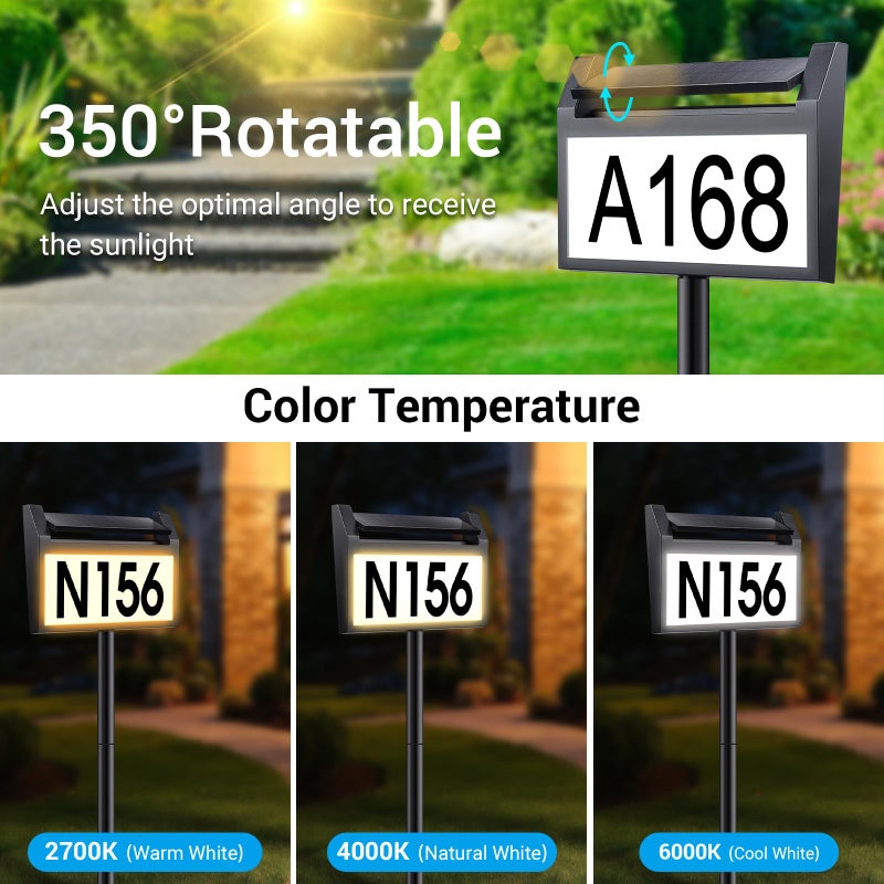 deerdance Solar House Number Sign, deerdance LED Illuminated Outdoor Address Plaque with Smart Control, 3-Color in 1 Waterproof Solar Powered House Number Light with Stakes for Outside Home, Yard, Street, House - Image 3