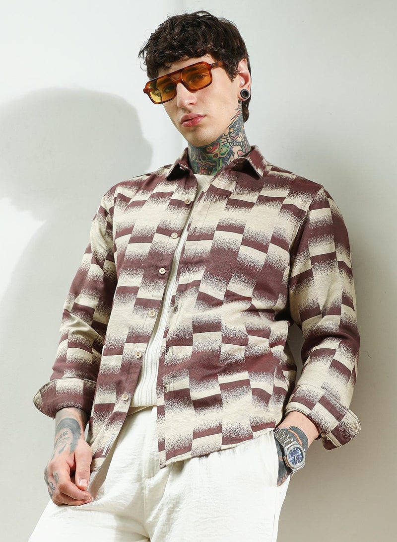 Campus Sutra Men's Geometric Pattern Cotton Blend Full Sleeve Shirt  - Image 1