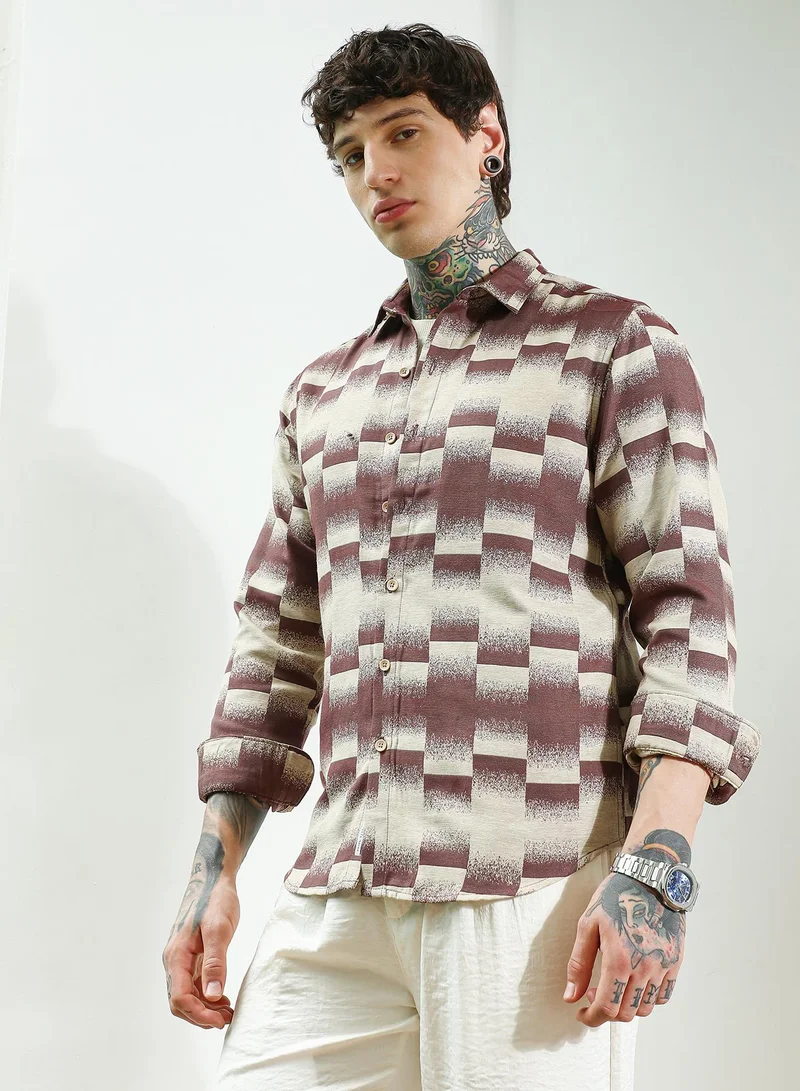 Campus Sutra Men's Geometric Pattern Cotton Blend Full Sleeve Shirt