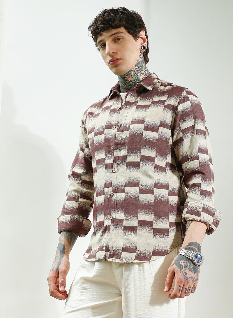 Campus Sutra Men's Geometric Pattern Cotton Blend Full Sleeve Shirt  - Image 3