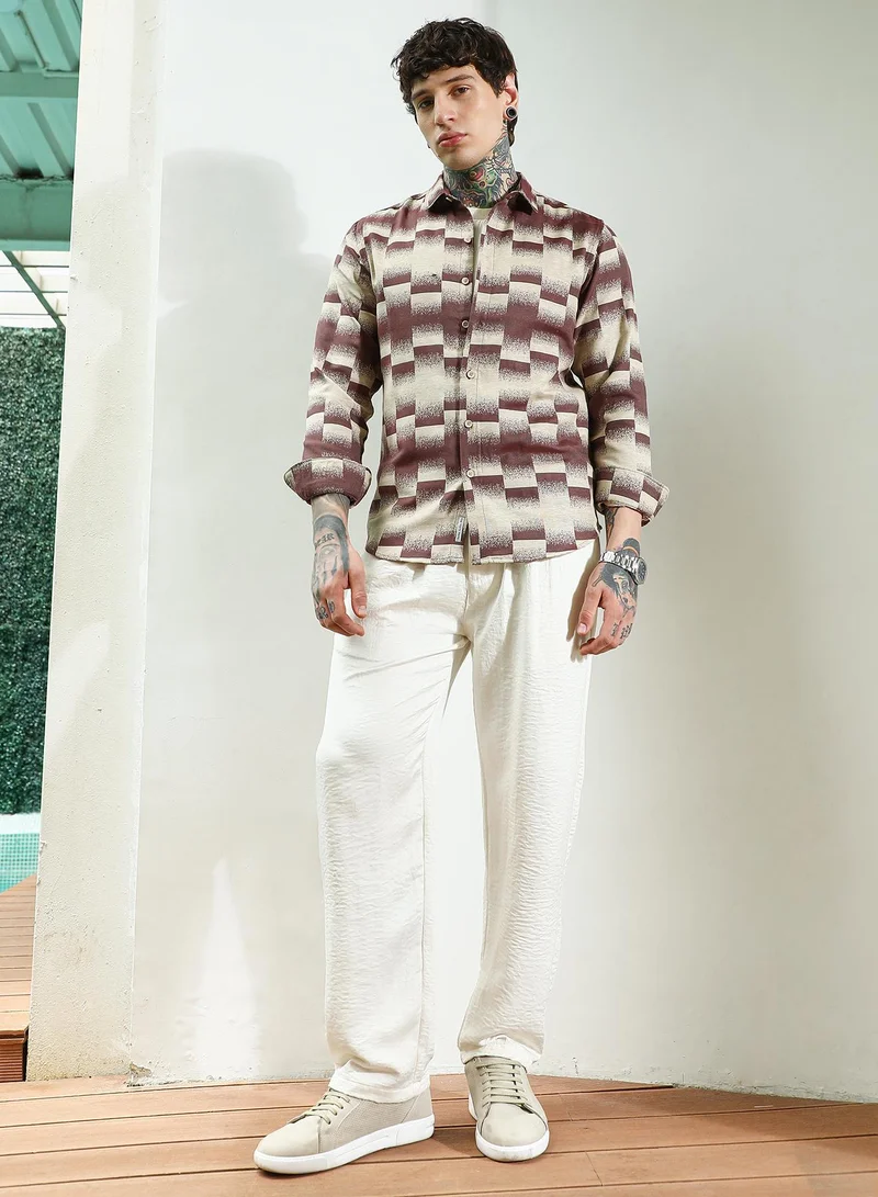 Campus Sutra Men's Geometric Pattern Cotton Blend Full Sleeve Shirt