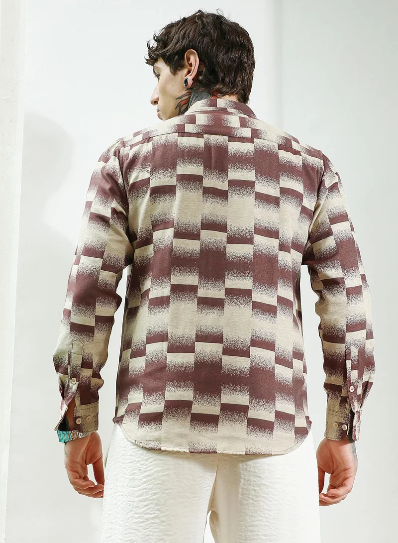 Campus Sutra Men's Geometric Pattern Cotton Blend Full Sleeve Shirt