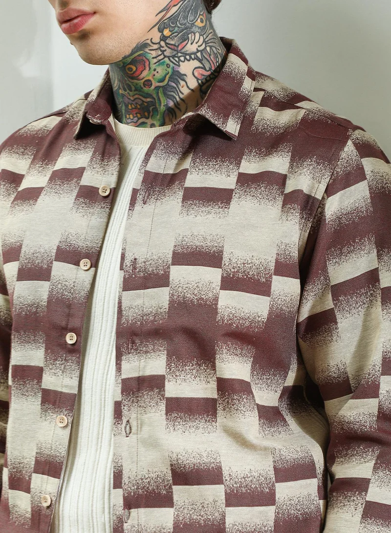Campus Sutra Men's Geometric Pattern Cotton Blend Full Sleeve Shirt