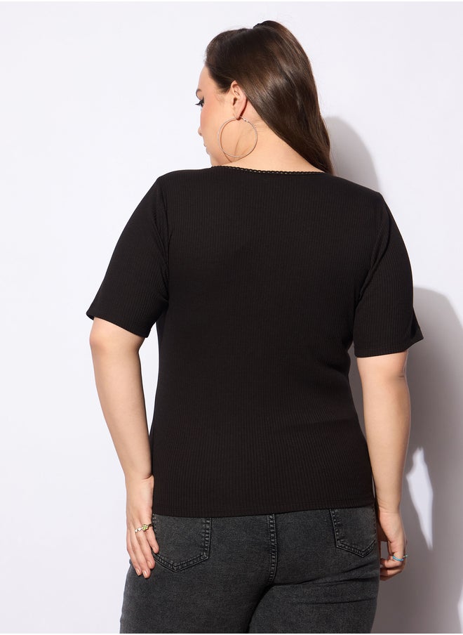 SASSAFRAS Plus Size V-Neck Buttoned Short Sleeve Top  - Image 5