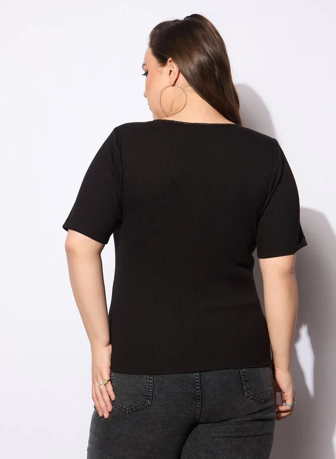 SASSAFRAS  SASSAFRAS Plus Size V-Neck Buttoned Short Sleeve Top for Women | Best Price UAE