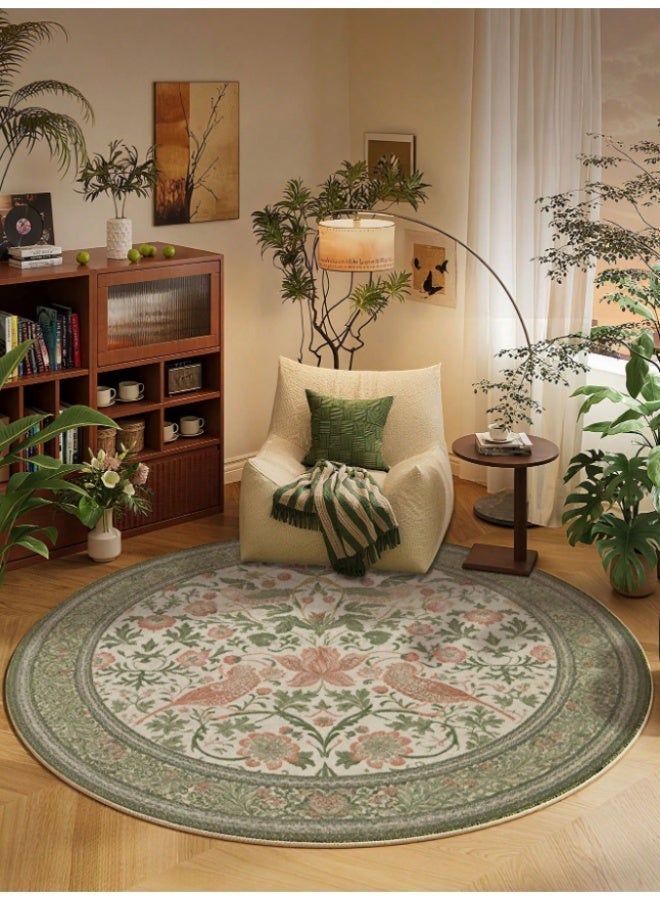 POWER Area Rugs Round Carpet Vintage Floral Area Rug Non Slip Boho Rug Washable Rugs Short Pile Rug Non Shedding Floor Carpets Indoor Rug Large Rugs for Living Room Bedside Entryway Home Decor 120cm - Image 1
