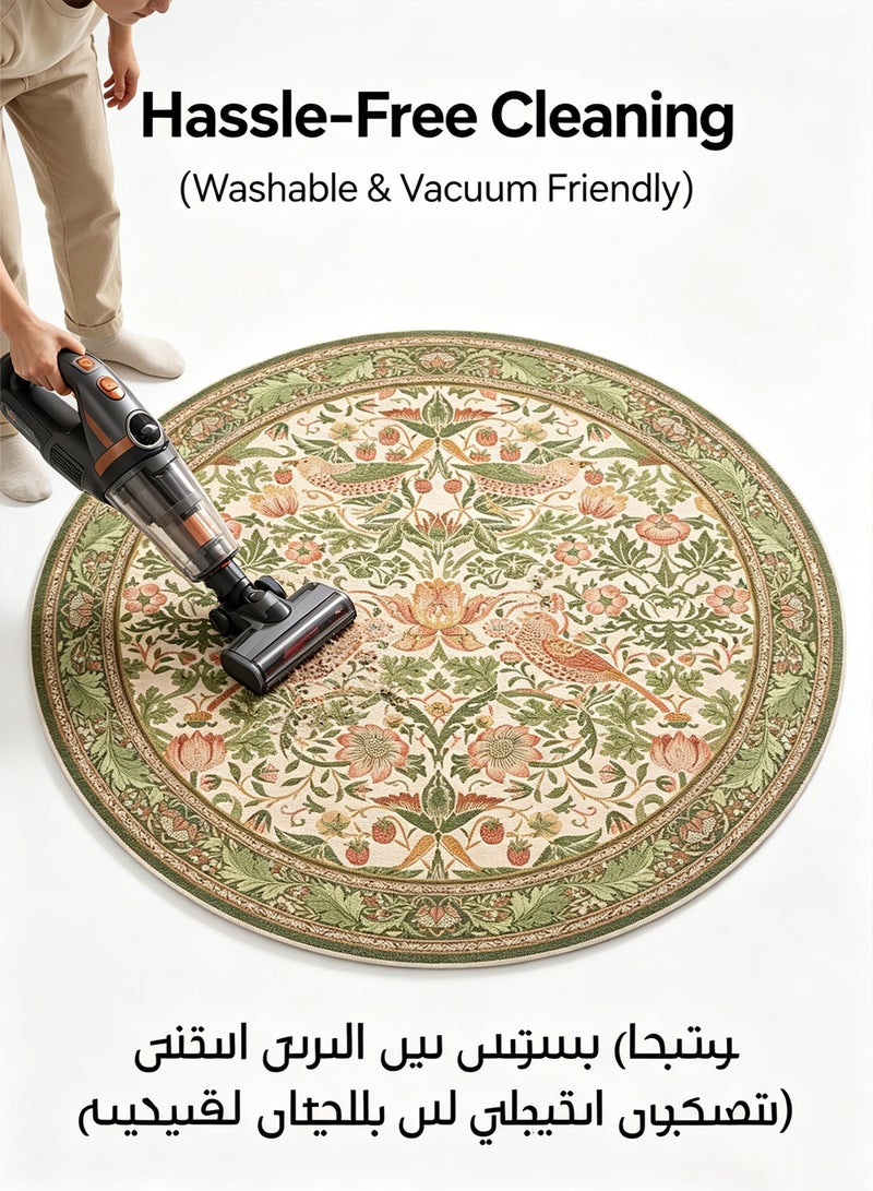 POWER Area Rugs Round Carpet Vintage Floral Area Rug Non Slip Boho Rug Washable Rugs Short Pile Rug Non Shedding Floor Carpets Indoor Rug Large Rugs for Living Room Bedside Entryway Home Decor 120cm - Image 5