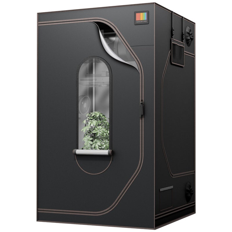 THE GROW'ING خيمة زراعة 4x4 المتنامية، 48"x48"x80" خيمة زراعة داخلية من المايلار العاكس العالي مع نافذة مراقبة وصينية أرضية لزراعة النباتات الداخلية - Image 1