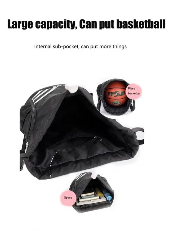 HOMESTAR Drawstring Sports Bag, Basketball Backpack, Waterproof Travel Bag, Large Oxford Gym Bag, Suitable for Students, Sports, Travel, Black - Image 4