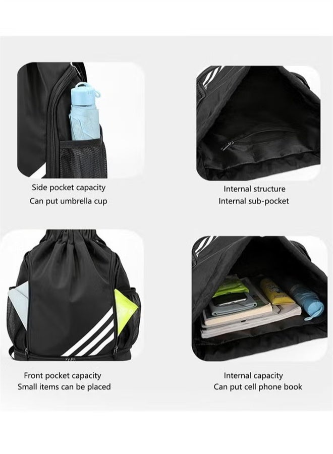 HOMESTAR Drawstring Sports Bag, Basketball Backpack, Waterproof Travel Bag, Large Oxford Gym Bag, Suitable for Students, Sports, Travel, Black - Image 2