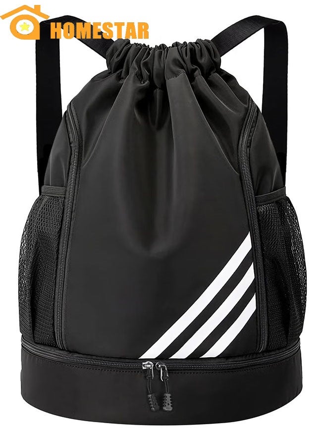 HOMESTAR Drawstring Sports Bag, Basketball Backpack, Waterproof Travel Bag, Large Oxford Gym Bag, Suitable for Students, Sports, Travel, Black - Image 1