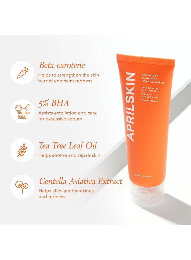 APRILSKIN April Skin Carrotene Clarifying Foam Cleanser BHA Pore Care for Acne Prone Skin 120ml - Image 2