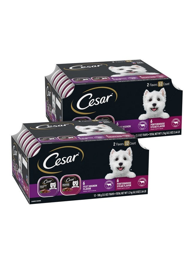 CESAR Classic Loaf in Sauce Wet Dog Food Filet Mignon and Porterhouse Steak Flavors Variety Pack, 3.5 oz. Easy Peel Trays (12 Count, Pack of 2) - Image 1