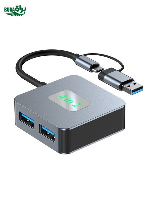 BYL-2320 4 in 2 USB + USB-C / Type-C to USB 3.2 4 Port HUB Adapter(Grey)