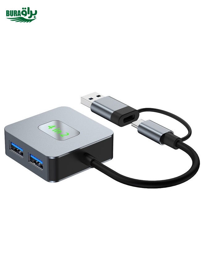 BYL-2320 4 in 2 USB + USB-C / Type-C to USB 3.2 4 Port HUB Adapter(Grey)