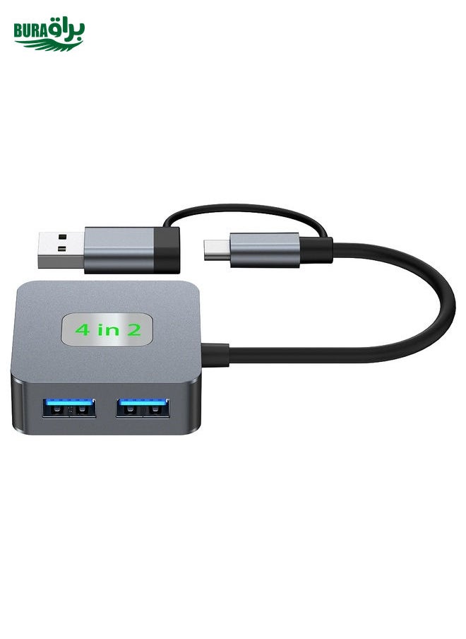 BYL-2320 4 in 2 USB + USB-C / Type-C to USB 3.2 4 Port HUB Adapter(Grey)
