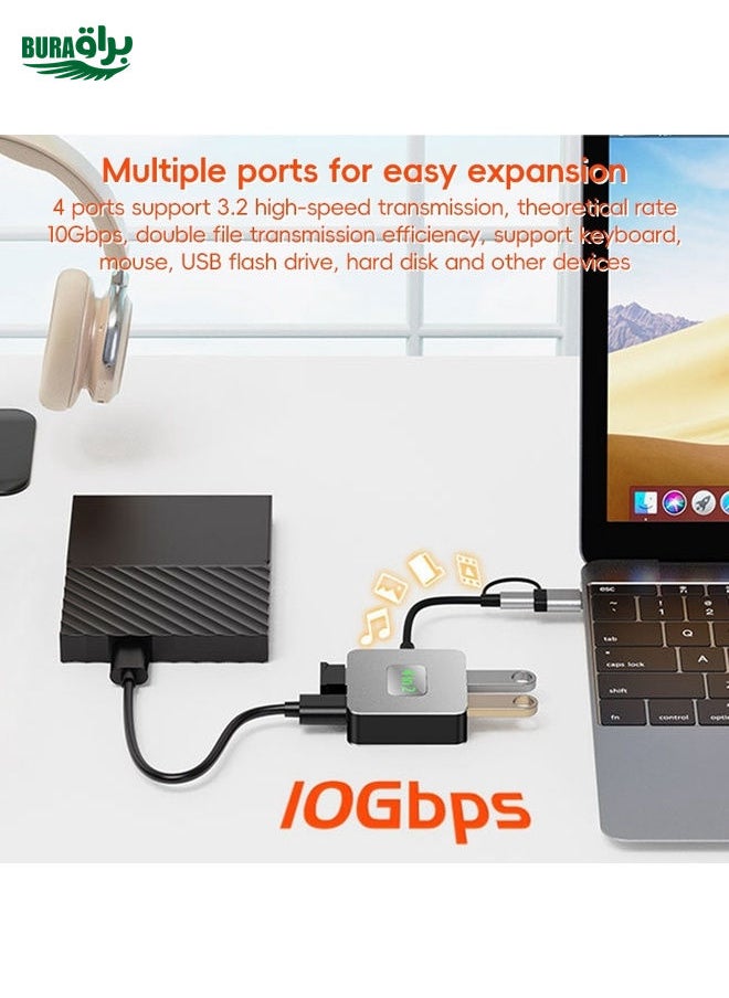 BYL-2320 4 in 2 USB + USB-C / Type-C to USB 3.2 4 Port HUB Adapter(Grey)