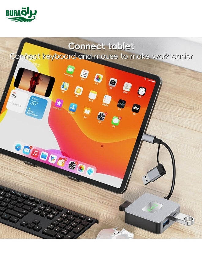 BYL-2320 4 in 2 USB + USB-C / Type-C to USB 3.2 4 Port HUB Adapter(Grey)