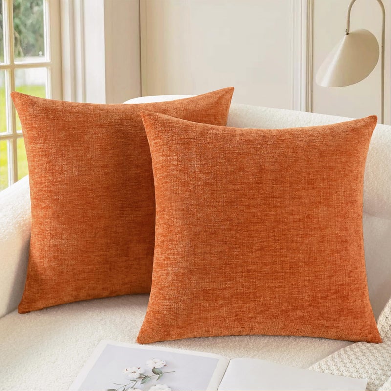 CaliTime Fall Throw Pillow Covers Decorative 24 X 24 Inches Pack of 2 Cozy Chenille Cushion Cases for Couch Sofa Bed Living Room Home Burnt Orange - Image 2