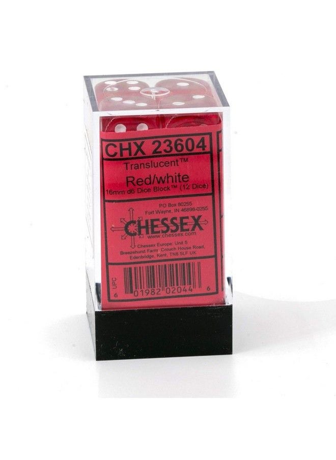 Chessex - Dice D6: Translucent Red/White Dice Block Set Of 12 - Image 1