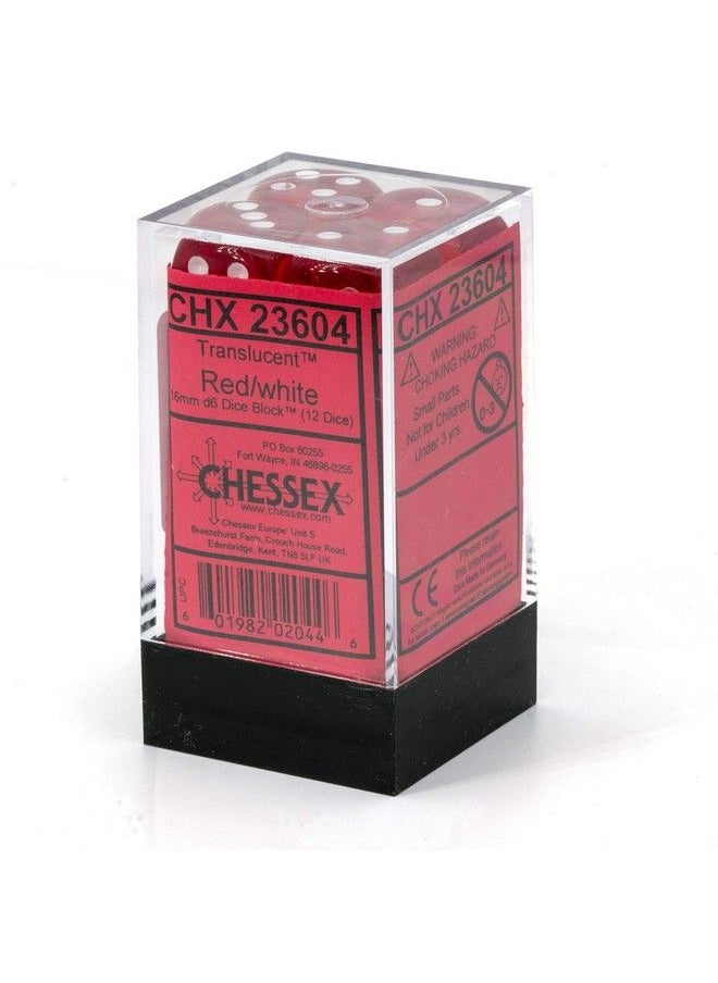 Chessex - Dice D6: Translucent Red/White Dice Block Set Of 12 - Image 1
