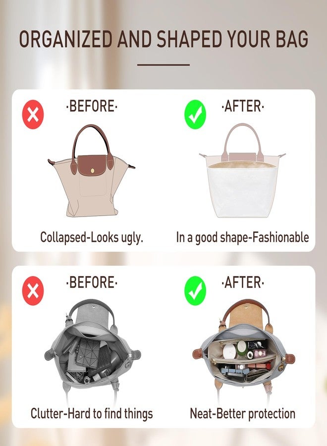 Doxo Upgraded Purse Organizer Insert for LongChamp, Bag Organizer for Long Champ Large and More, Ultra-light Waterproof DupontPaper le pliage Accessories, Women Tote Handbag Dividers(White,L) - Image 4