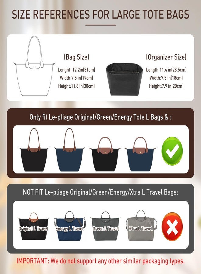 Doxo Upgraded Purse Organizer Insert for LongChamp, Bag Organizer for Long Champ Large and More, Ultra-light Waterproof DupontPaper le pliage Accessories, Women Tote Handbag Dividers(White,L) - Image 2