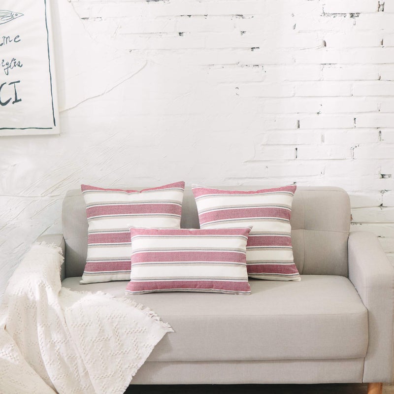 NATUS WEAVER 2 Pcs Stripe Pillow Case Soft Linen Square Decorative Throw Cushion Cover Pillowcase with Hidden Zipper for Sofa 24"" x 24 "" - Image 5