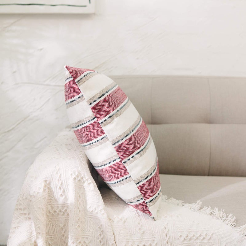 NATUS WEAVER 2 Pcs Stripe Pillow Case Soft Linen Square Decorative Throw Cushion Cover Pillowcase with Hidden Zipper for Sofa 24"" x 24 "" - Image 4