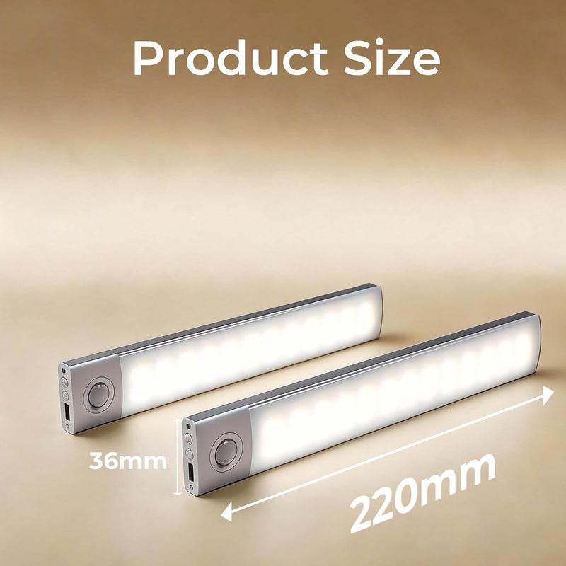 رايتشر مصباح ليلي LED مع حساس حركة – قابل للشحن عبر USB، تركيب مغناطيسي، أوضاع ثلاثية الألوان، ضوء ليلي لاسلكي للمطبخ، غرفة النوم، الخزانة، الدرج، الممر (120 LED ثلاثية الألوان مصباح مزدوج) - Image 4