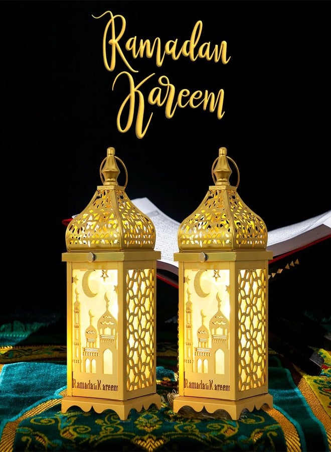 DECORKEY Ramadan Decorations for Home, 2Pcs 14'' Decorative Candle Lantern for Tabletop Mantel Decor, Vintage Metal Lantern Candle Holders for Indoor Outdoor Decor, EID Mubarak Gift - Image 3