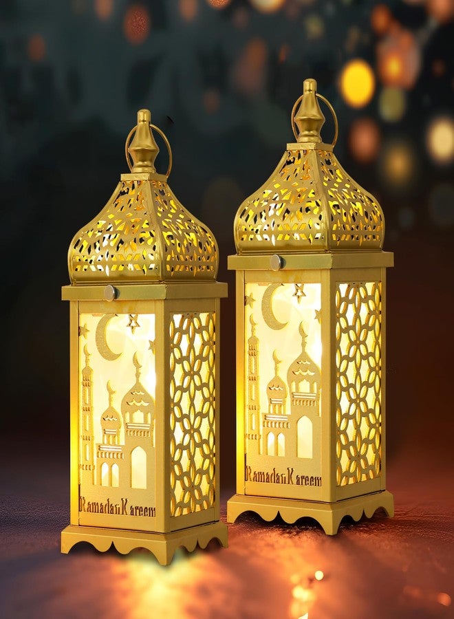 DECORKEY Ramadan Decorations for Home, 2Pcs 14'' Decorative Candle Lantern for Tabletop Mantel Decor, Vintage Metal Lantern Candle Holders for Indoor Outdoor Decor, EID Mubarak Gift - Image 5