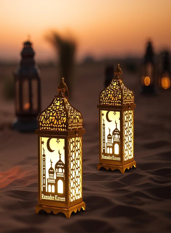 DECORKEY Ramadan Decorations for Home, 2Pcs 14'' Decorative Candle Lantern for Tabletop Mantel Decor, Vintage Metal Lantern Candle Holders for Indoor Outdoor Decor, EID Mubarak Gift - Image 4