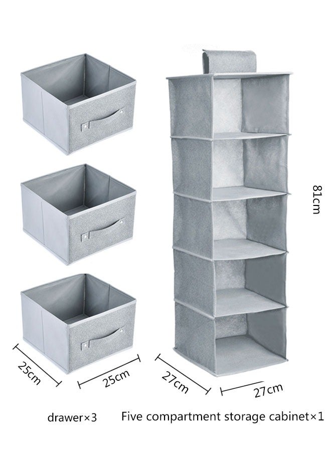 HAWAWA 5-Tier Hanging Shelf Closet Storage Organizer, Hanging Closet Shelves with 3 Drawers, Hanging Clothes Organizer for Wardrobe, Closet, RV, Dorm Room, Closet Hanging Organizer Gray - Image 2