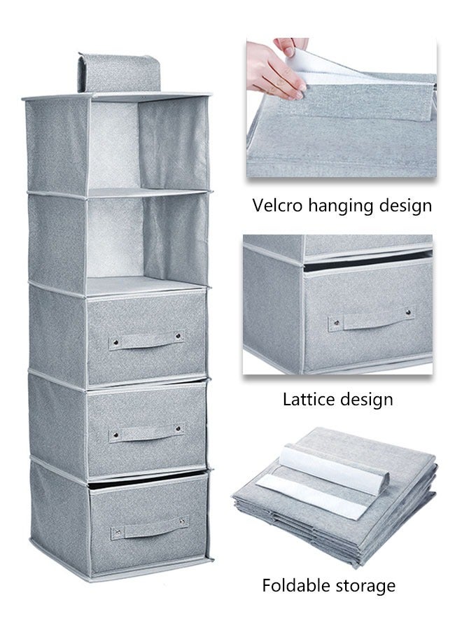 HAWAWA 5-Tier Hanging Shelf Closet Storage Organizer, Hanging Closet Shelves with 3 Drawers, Hanging Clothes Organizer for Wardrobe, Closet, RV, Dorm Room, Closet Hanging Organizer Gray - Image 3