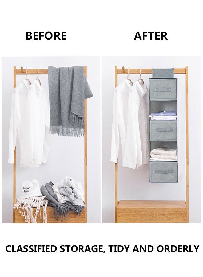 HAWAWA 5-Tier Hanging Shelf Closet Storage Organizer, Hanging Closet Shelves with 3 Drawers, Hanging Clothes Organizer for Wardrobe, Closet, RV, Dorm Room, Closet Hanging Organizer Gray - Image 4
