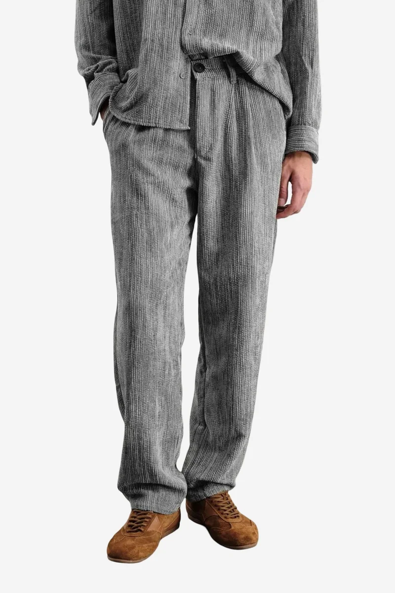 GIESTO Men's Mid Waist Pleated Textured Pants