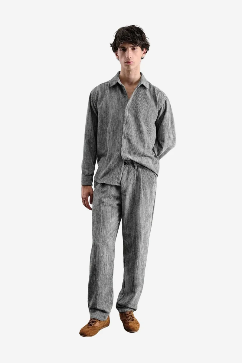 Giesto Grey GIESTO Men's Mid Waist Pleated Textured Pants for Men | Best Price UAE